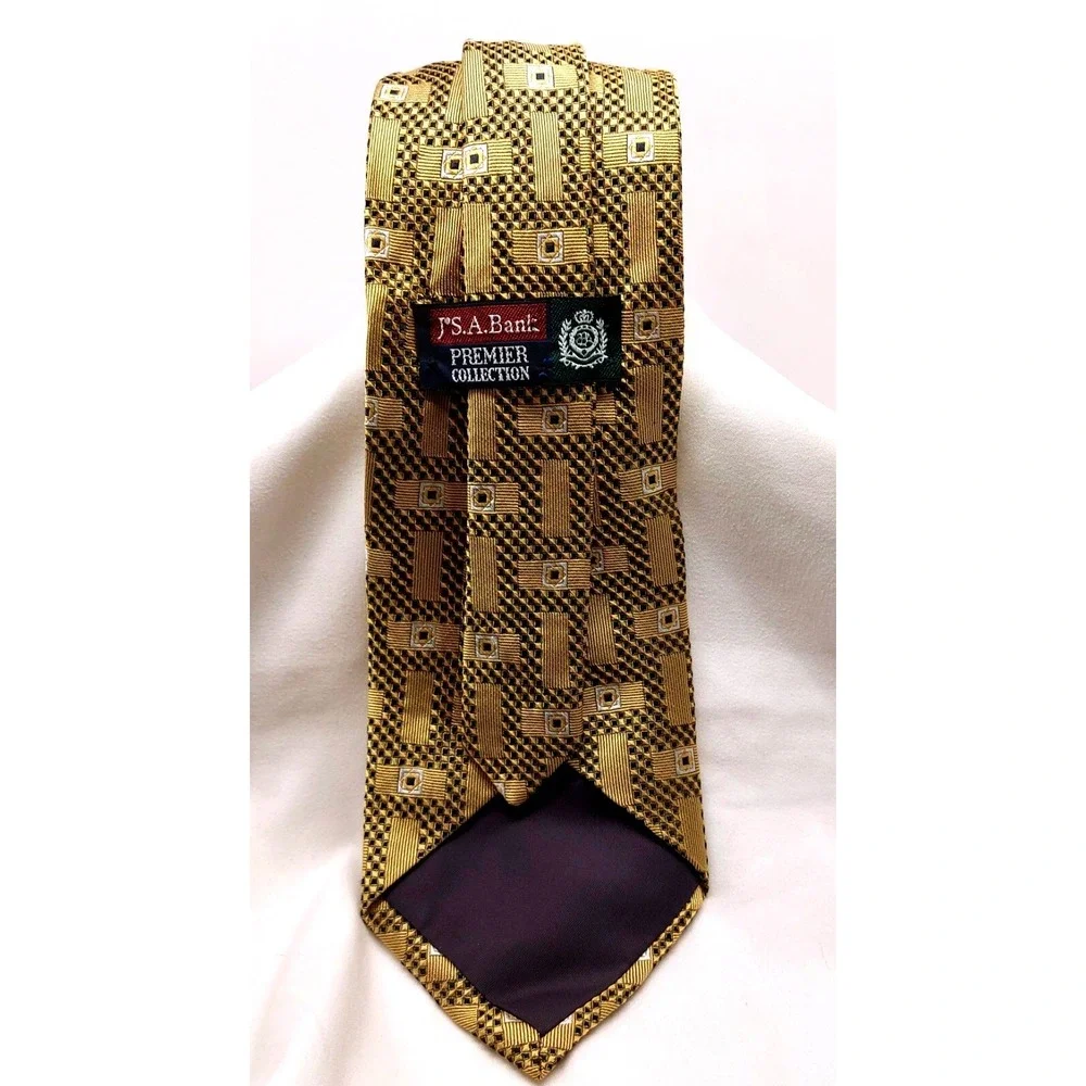 JOS A BANK Premier Collection Necktie Gold/Blue Geometric‎ Silk Tie 4